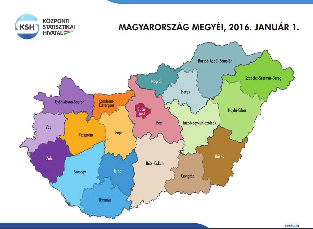 Mellékletek 145 3. ábra Magyarország megyéi, 2016. január 1.