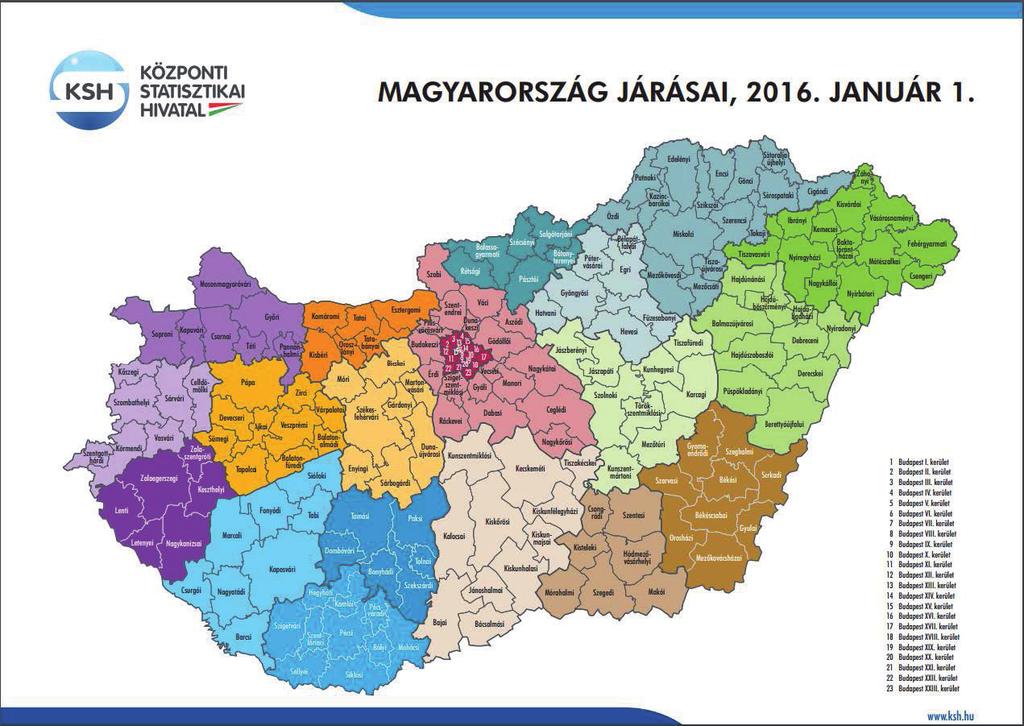 pdf (Letöltés dátuma: 2018. 06. 15.) 4. ábra Magyarország járásai, 2016.
