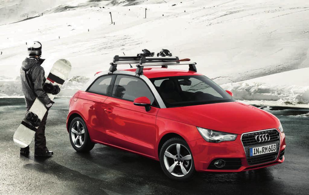 102 Audi Eredeti Tartozékok 2 1 3 1 Sí- és snowboardtartó Akár hat pár síléc vagy négy snowboard kényelmes szállításához, lopásgátló zárszerkezettel (csak tetőcsomagtartóval használható).