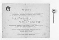 Meghívó a Hungária Evezős Egylet vitéz nagybányai Horthy Miklós fővédnöksége alatt megrendezett evezős báljára 1937-ből, a hozzá tartozó kitűzővel. A bált 1937.