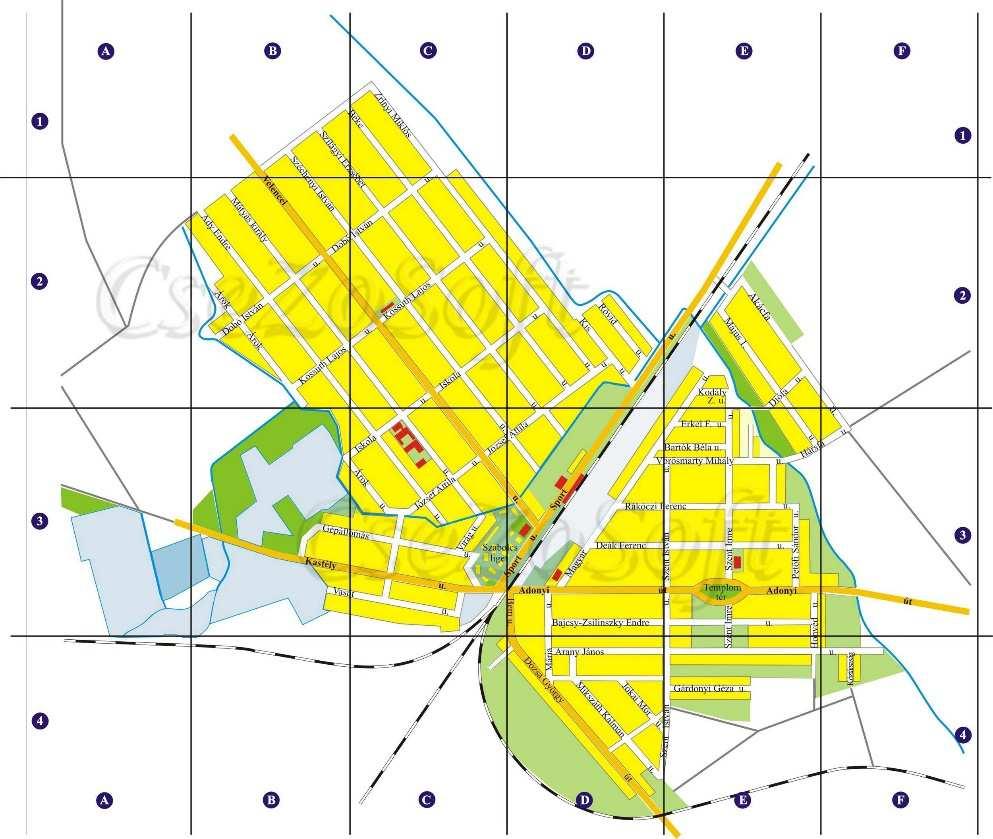 6 A település bemutatása A belterületi településszerkezetre, telekstruktúrára vonatkozóan elmondható, hogy az adottságok kereteiben rendezett, derékszögű utca elrendezéssel, megfelelő szabályozási
