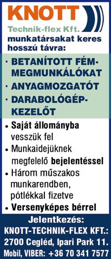 Pályakezdőknek betanulási lehetőséget biztosítunk. Érdeklődni: +36 30 584 9566 CEGLÉDI élelmiszer csomagoló üzembe betanított munkakörbe, egy műszakos munkarendbe megbízható munkatársat keresünk.