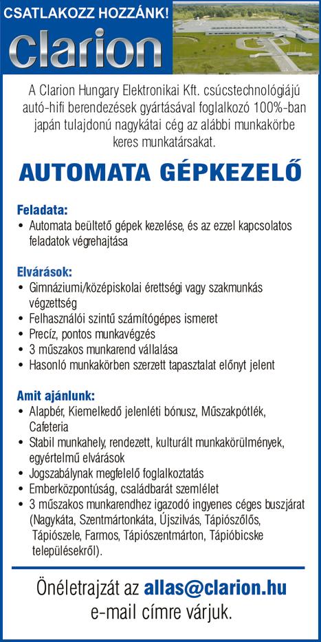 KARRIER 8 2018. július 30. CEGLÉDI presszóba felszolgálót keresek. Érdeklődni lehet: +36 20 290 3301 "C" típusú jogosítvánnyal rendelkező sofőrt keresünk albertirsai sertésvágóhídra.