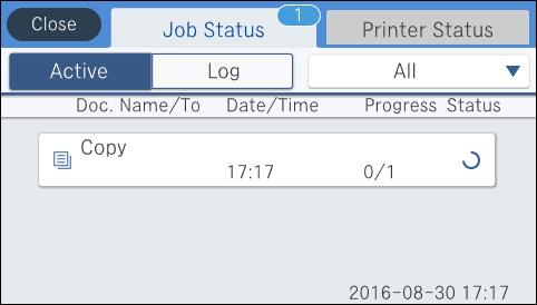 A nyomtató alapjai Job/Status képernyőbeállítás Nyomja meg a(z) feladatok állapotát. gombot a(z) Job/Status menü megjelenítéséhez.