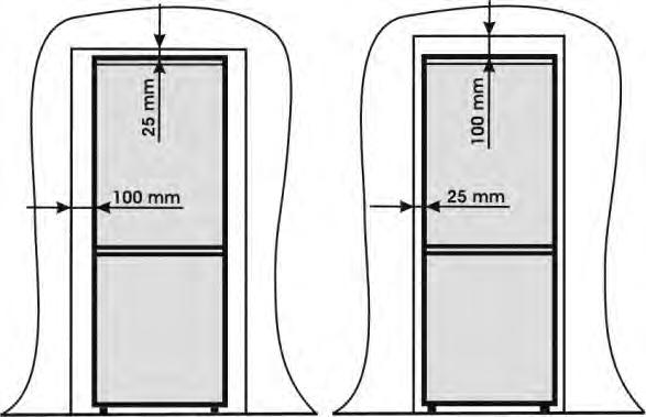 ELŐKÉSZÍTÉS A hűtőszekrényt hőt kibocsátó berendezésektől, mint pl. Szén vagy olajtűzhelyektől 100 cm.