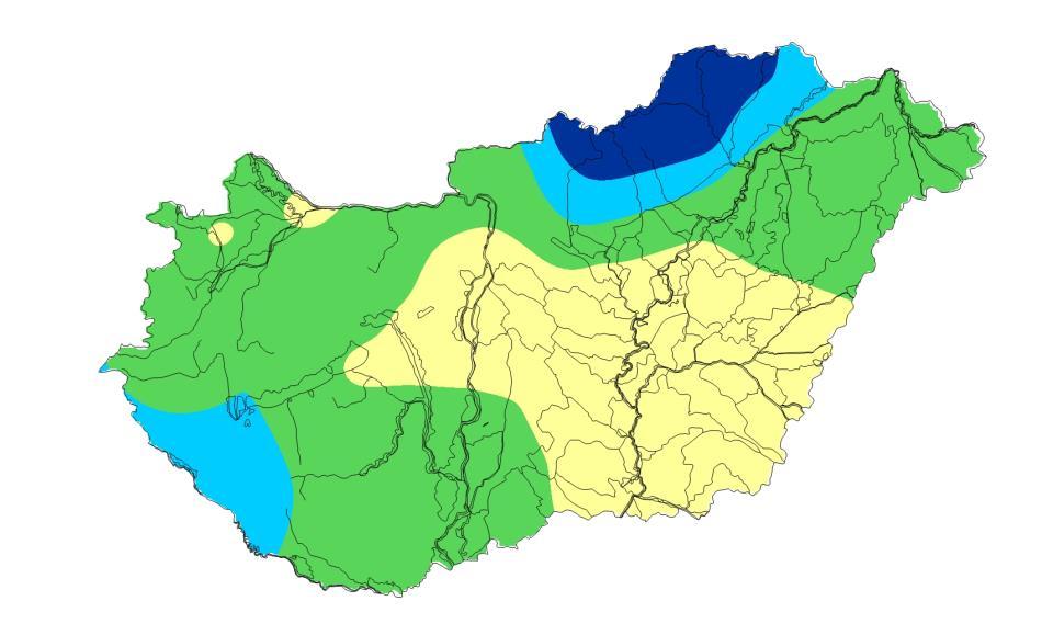 Az átlagosnál csapadékosabb augusztusi időjárás esetén Aszály-előrejelzés Az alábbi ábrákon az átlagosnál csapadékszegényebb, átlagosan csapadékos és az átlagosnál