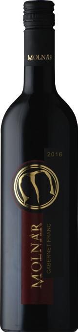 Molnár Cabernet Franc 2015 Mátra Sötétbíbor színű fajtajelleges, sokrétű, bársonyos bor, élénk savtartalommal. Illatában a piros bogyós gyümölcsök jelennek meg, fűszeresség és hosszú utóíz jellemzi.