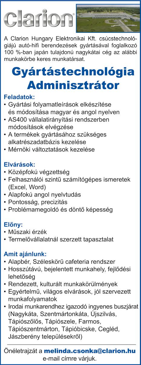 (OKJ+3324+3312+3313), + pontos és precíz munkavégzés, + több műszakos munkarend vállalása, +