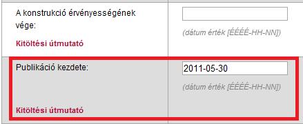 ábra: Publikációs dátum módosítása a termék szerkesztő felületen Amennyiben a publikációs dátumot egy múlt-beli