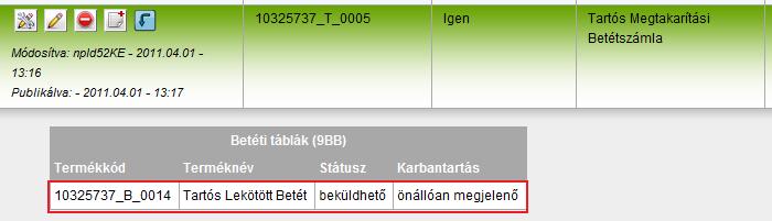 A főtermék felől nézve az altermékek listája pedig a megváltozott állapotot mutatja, miszerint az eredetileg ÖNMT termékünk már ÖMT lett: 55.