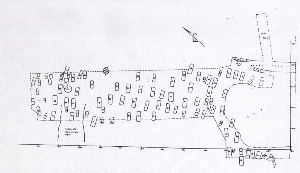11. ábra: Áttekintő térkép sírrajz a Bácsalmás-Óalmás középkori temetőről 1993-ból (Wicker et al, 2003).