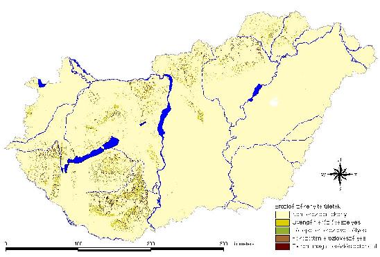 Erózió érzékeny területek Összes erózió érzékeny terület Eróziós ter.