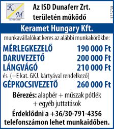 Követelmények: középfokú végzettség, B kategóriás jogosítvány, hasonló munkakörben