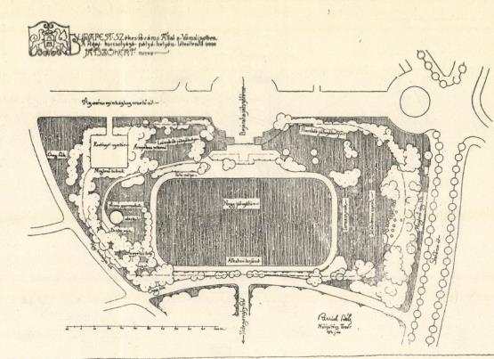 32. ábra: A városligeti iskolai játszótér terve. Rerrich Béla, 1913. (Rerrich 1919, pp. 137-138.) 33. ábra: A népligeti iskolai játszótér terve. Rerrich Béla, 1913. (Rerrich 1919, p. 138.