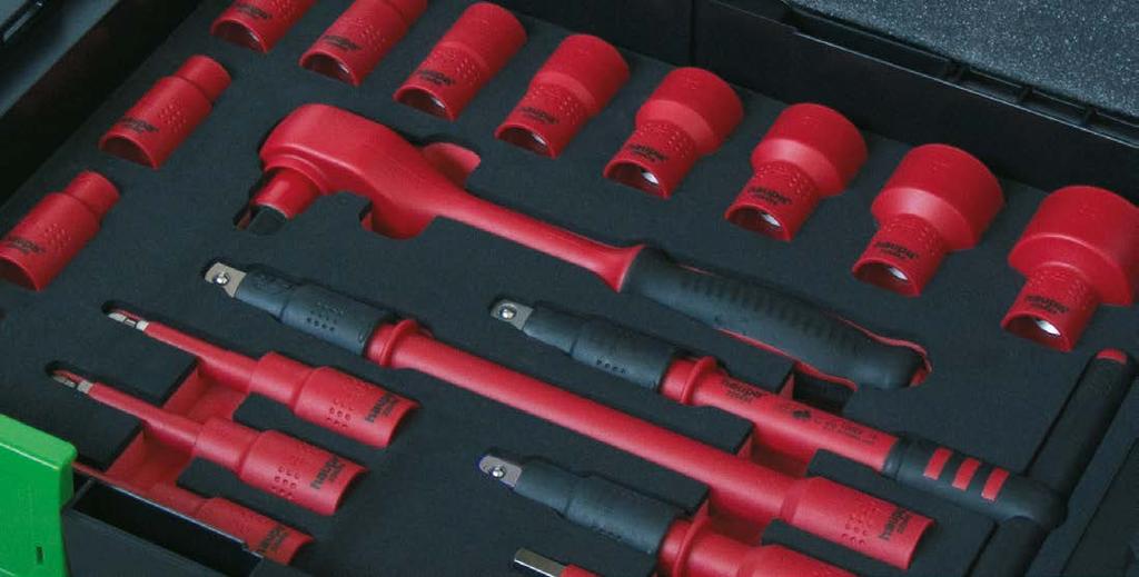 VDE dugókulcs szerszámok 1000 V SysCon VDE-Socket 1/2 Műanyag koffer habanyag betéttel, 1/2 dugókulcsokkal.