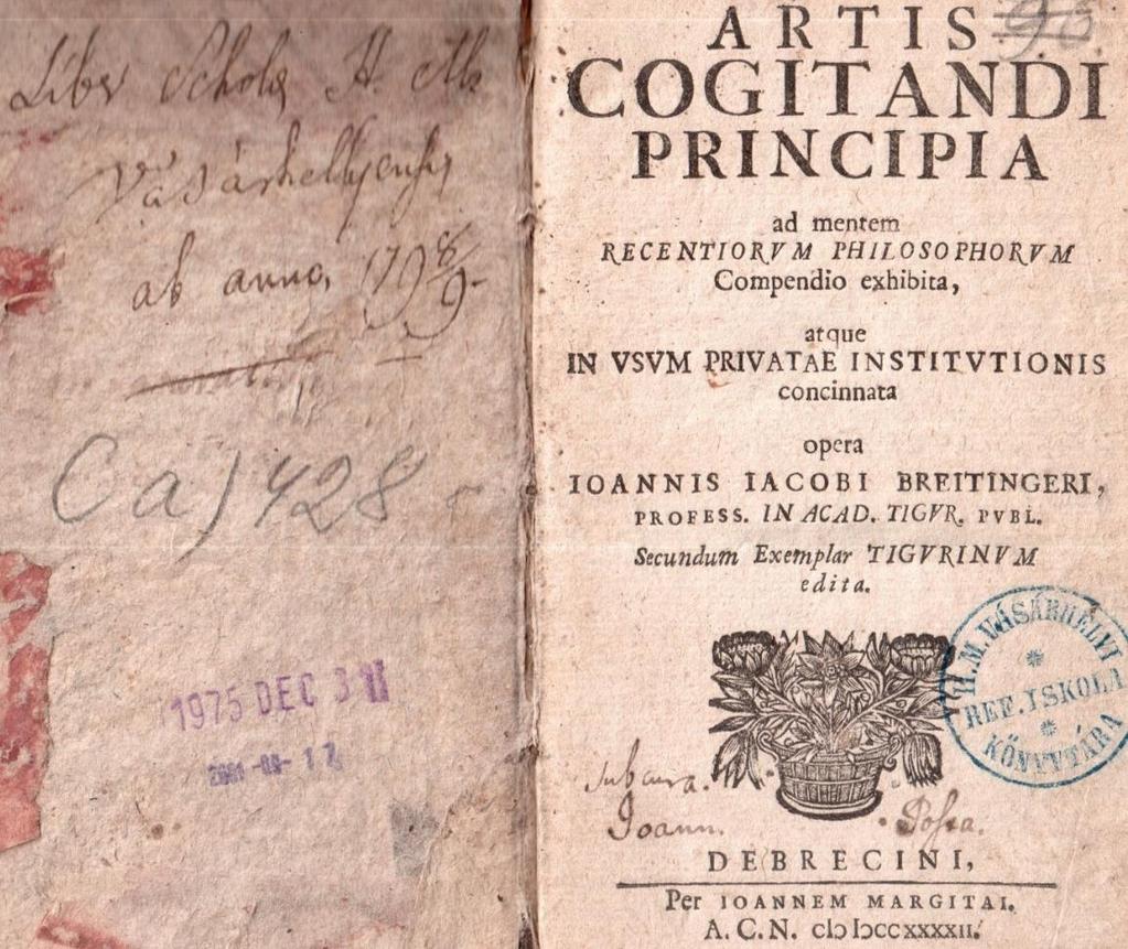 Breitinger: Artis cogitandi, Debrecen, 1742
