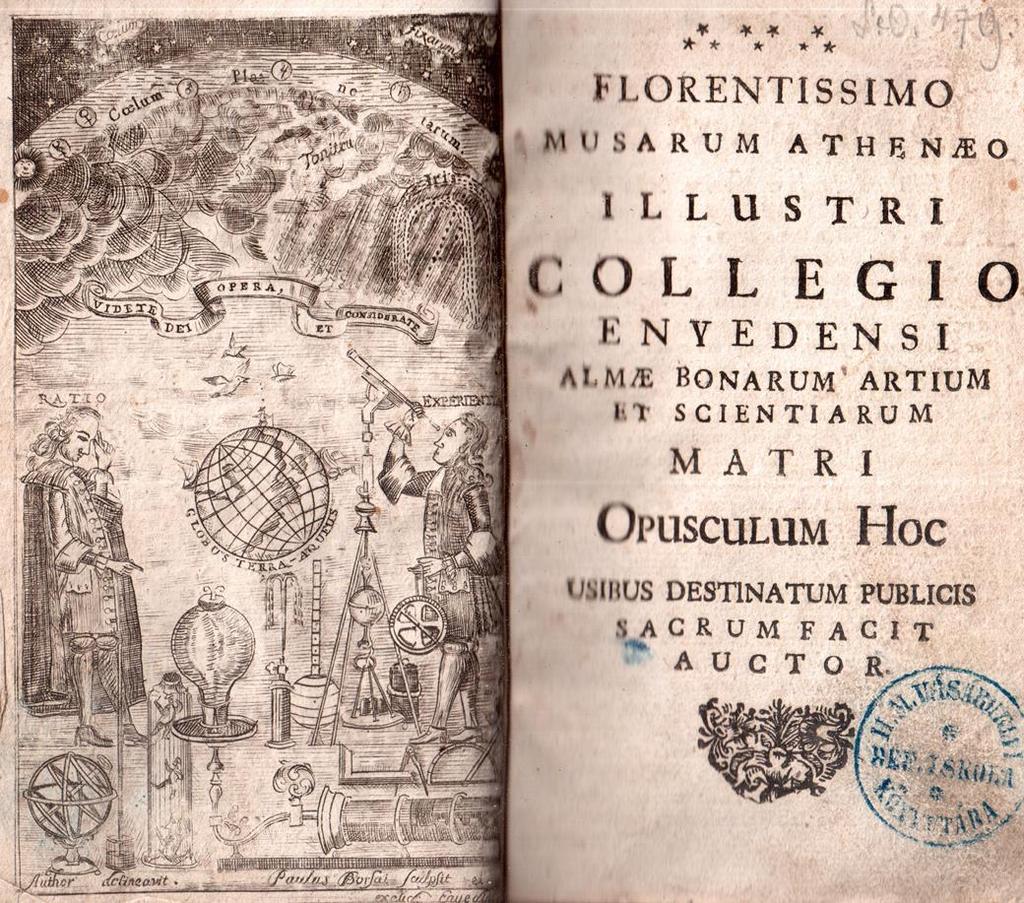 M. Vásárhelyi Tőke István kísérleti fizika könyve, Borsai Pál rézmetszetével, 1736 A kísérleti fizika első magyar művelője M.