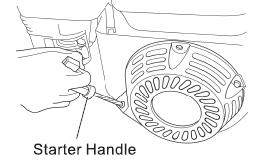 4). Fordítsa a motorkapcsolót ON (BE) helyzetbe. Motorkapcsoló (KI) (BE) 5). Húzza meg óvatosan az indító fogantyút, amíg ellenállást érez, azután rántsa meg hirtelen.
