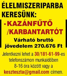 Férfi munkatársakat keresünk, részben álló, részben ülő munkavégzéssel Kecskemétre. 06-30-981-3301 CSŐSZERELŐ, AWI hegesztő, lakatos, kollégákat keresünk.