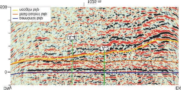 Földtani Közlöny 145/1 (2015) 33 8. ábra. Szeizmikus szelvény A 4 és A 2 fúrások között Figure 8.