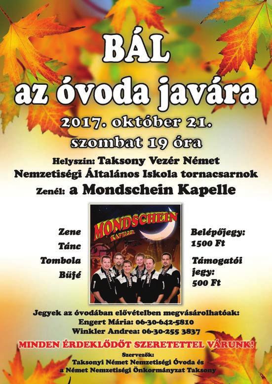 2017/19. szám (36. hét) 2017. szeptember 15.HÍRLEVÉL 2335 Taksony, Fő út 85.