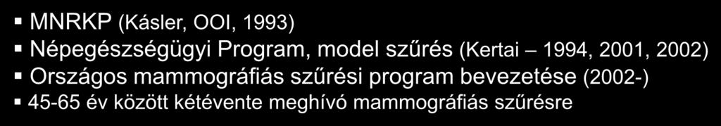 Országos mammográfiás szűrési program bevezetése (2002-) 45-65 év