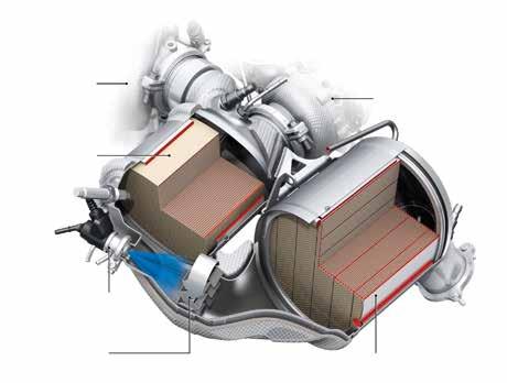 NOC AdBlue befecskendező Keverőlemezek NOC és DPF/SCR katalizátorok SCR és DPF katalizátor (DOC) és egy NSC, tehát nitrogén-oxid-tároló katalizátor egyesítése, térfogata 2,37 liter.