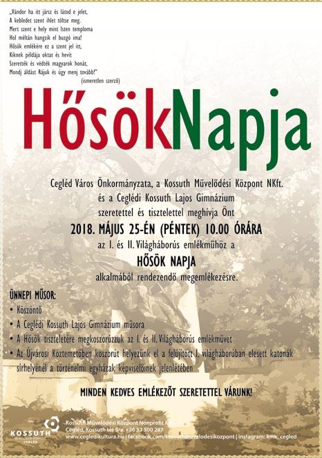 Regisztrációhoz kötött ingyenes rendezvény. Regisztráció: 53/310-195, Központi Könyvtár: Cegléd, Szabadság tér 5/a., www.cegledvk.hu, www.facebook.com/ cegledivarosikonyvtar 2018. május 18.