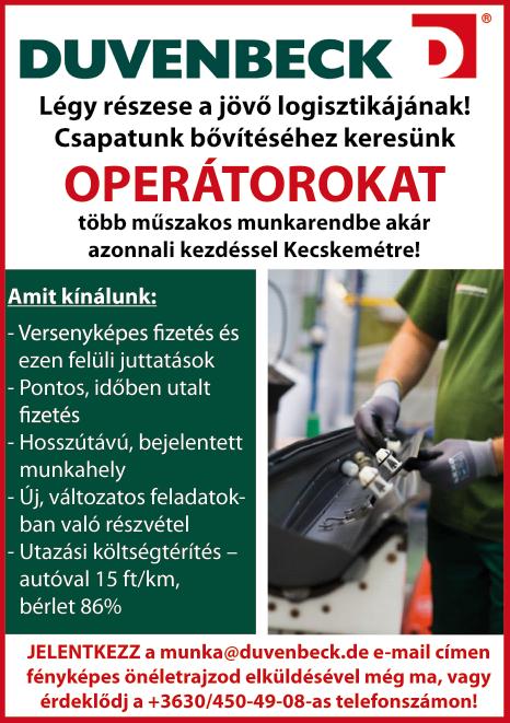 Jelentkezni az alábbi számokon: +36 30 227 2640; +36 30 227 1850 HEGESZTŐKET, lakatosokat, targonca vezetőket, festőket, betanított munkásokat keresünk acélszerkezetek gyártásával foglalkozó