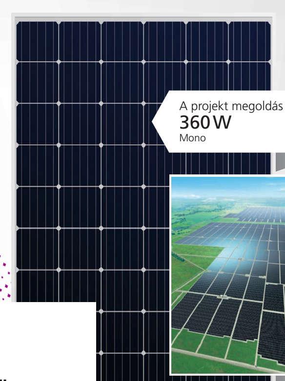 PÉLDA monokristályos napelem táblák alkalmazására 72 cellás Típus: NUSC360 Max teljesítmény: Pmax=
