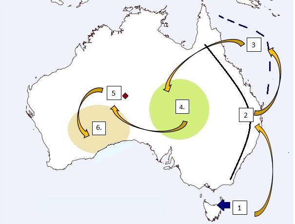 X. A SuperTravel utazási iroda egyik hirdetésében Ausztrália tájait, természeti értékeit bemutató utazást népszerűsít. A felhívás útvonalát a térkép ábrázolja. 1. 2. 3. 4. 5. 6.