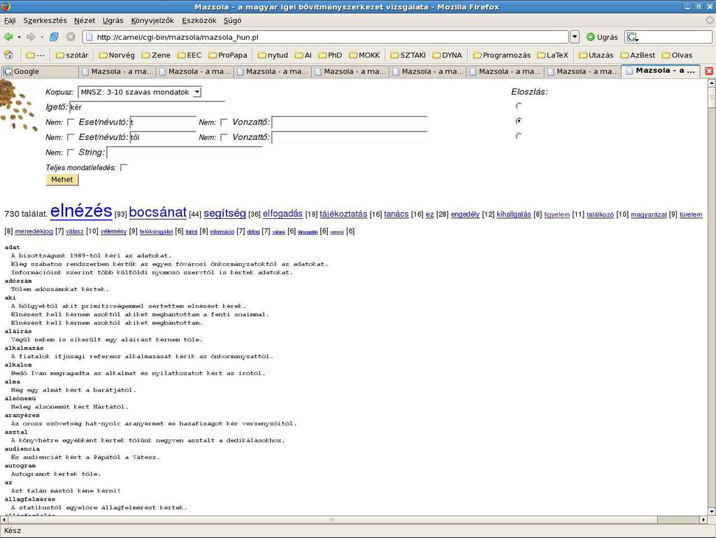 3. Az eszköz használata 1. ábra. A Mazsola felülete Az eszköz 1. ábrán látható felülete elérhet a http://corpus.nytud.hu/mazsola címen.