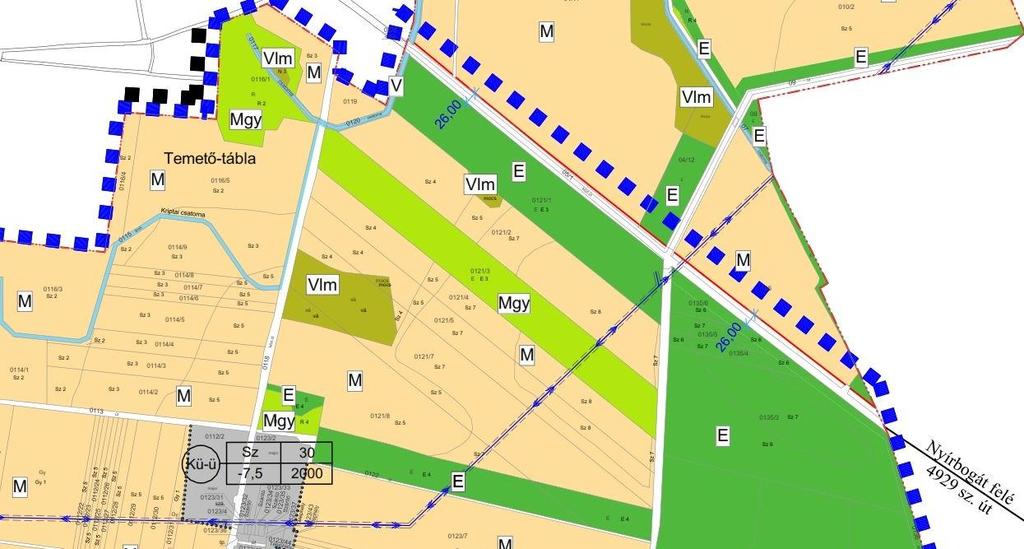 A módosítással érintett 0121/2 hrsz-ú ingatlan területe cca. 8,2 ha. Forrás: Google Earth Az érintett ingatlan a településszerkezeti terv által kijelölt 4.