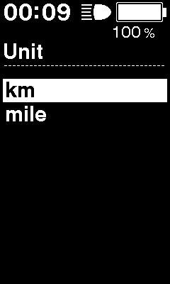 Unit (Mértékegység) A távolság mértékegysége (km/mérföld) változtatható. 1. Az Assist-Y vagy Assist-Z gomb megnyomásával vihetjük a kurzort ahhoz az elemhez, amelyet konfigurálni szeretnénk.
