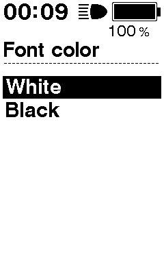 Font color (Betűszín) < SC-E6010 > A betűszín módosítható. 1. Az Assist-Y vagy Assist-Z gomb megnyomásával vihetjük a kurzort ahhoz az elemhez, amelyet konfigurálni szeretnénk.