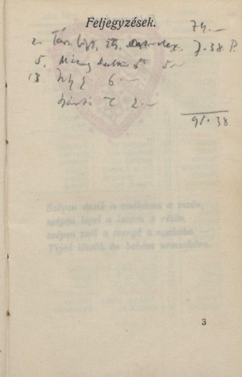 Feljegyzések. } <,.