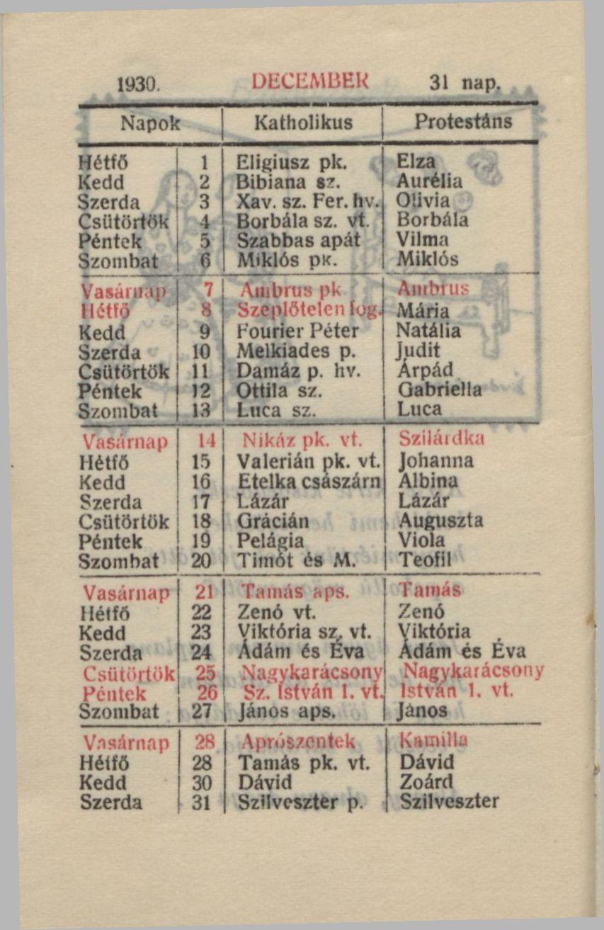 1930. DECEMBER 31 nap.