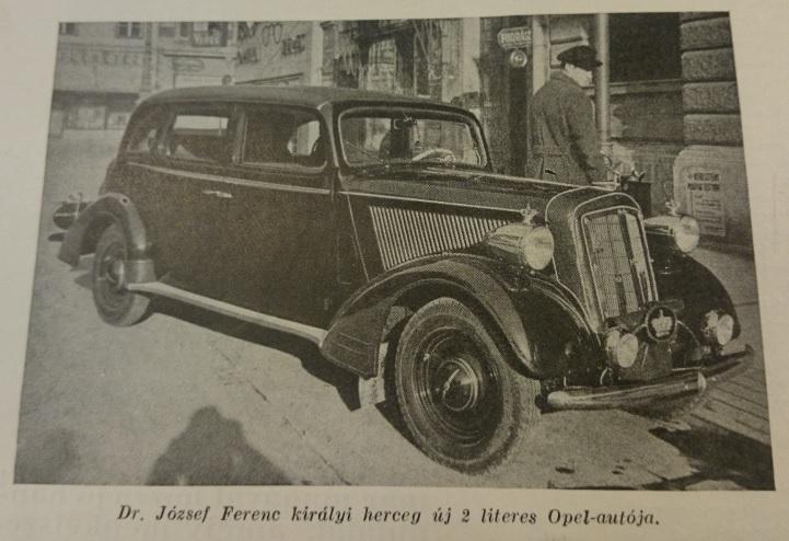 73 34. ábra Dr. József Ferenc főherceg 2 literes 6 hengeres Opelje (Forrás: Magyar Auto Touring 1936. 1.sz. p.18.