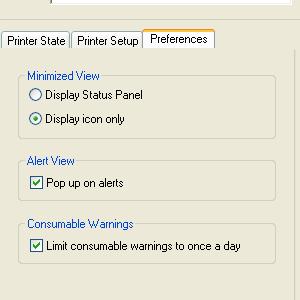 Preferences [Beállítások] lap A lapon levő beállításokkal megadhatja, hogy a Status Monitor [Állapotfigyelő] programban milyen információk