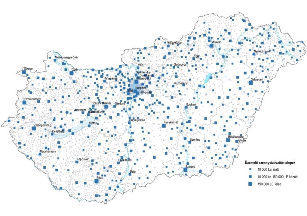 2014-ben üzemelő szennyvíztisztító telepek A szennyvíztisztító telepekről kikerülő szennyvíziszapok 37,8%-át mezőgazdasági célra, 45,7%-át rekultivációra, 5,6%-át energetikai célra, 8,9%-át egyéb