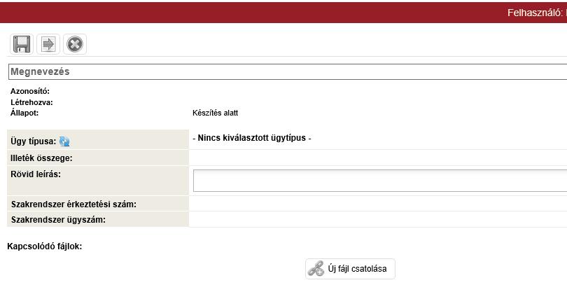 Azonosítót a rendszer ad ügyünknek, a Létrehozva mező mentéskor kerül kitöltésre és nem írható át. Állapot: Egészen addig Készítés alatti ügyünk állapota, míg nem nyújtjuk be ügyintézésre.