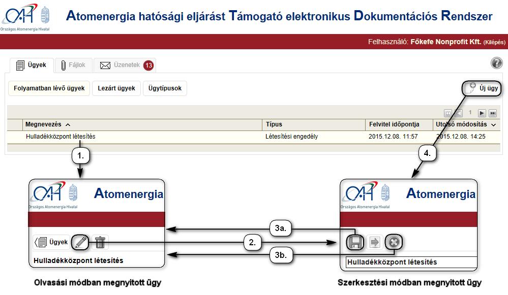 Végül a szükséges fájlokat csatoljuk fel az ügyünkhöz az Új fájl csatolása gombbal. A gomb működése eltérő attól függően, hogy ügyünk olvasási vagy szerkesztési módban van-e megnyitva.
