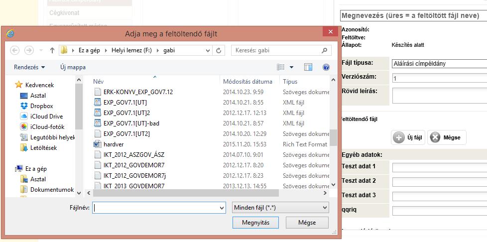 Kiválaszthatjuk a fájl típusát, ha mégsem az eredetileg kiválasztott típusút