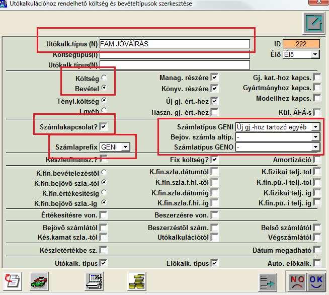 Számlához kapcsolható tételekről bővebben: A lenti képen rögzítettünk egy képzeletbeli utókalkulációs típust és piros kerettel megjelöltük, hogy melyek azok a fontos mezők, amelyek befolyásolják,