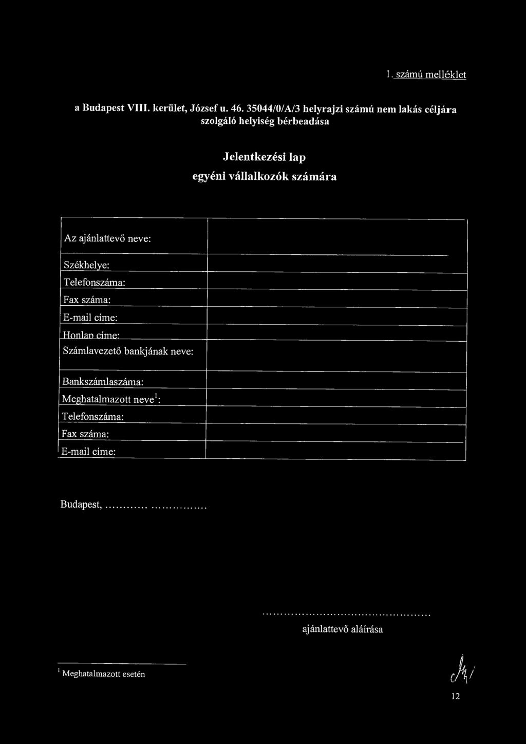 1. számú melléklet a Budapest VIII. kerület, József u. 46.