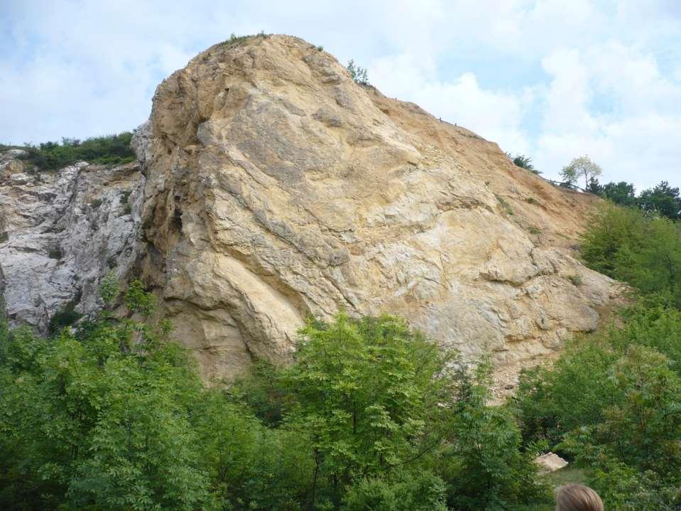 Tisia triász Rókahegyi Dolomit a szögletes mészkő és dolomitklasztok vörös, vöröses szürke dolomit felül- a dolomit jól