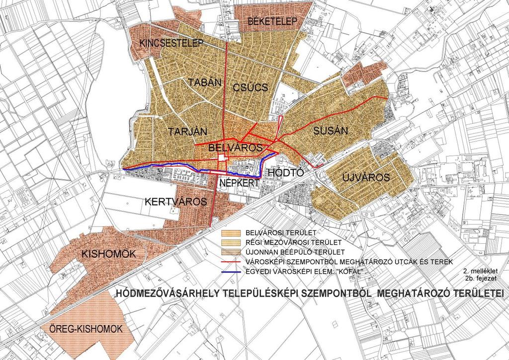 templom terét is valamint az összes betorkolló utca min. 30 m hosszúságú szakaszai, Szent István tér és a csatlakozó utcák 30-50 m hosszúságú szakaszai, Kálvin János tér a ref.