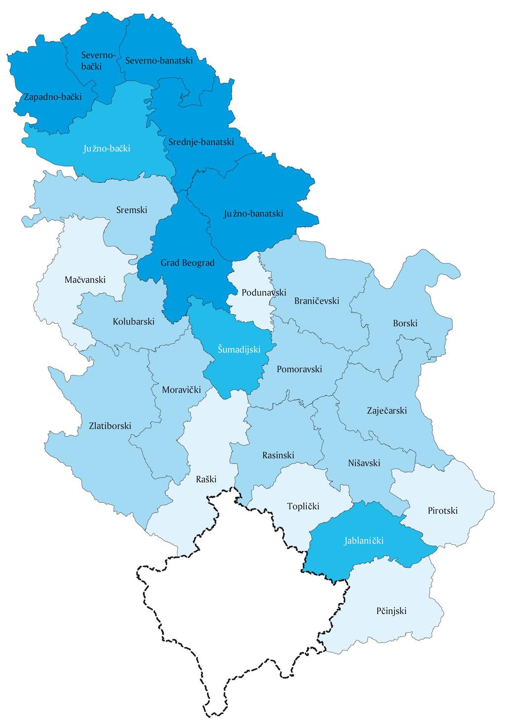 GDP Index by District, Serbia 2002 0.651-0.715 (6) 0.601-0.650 (10) 0.551-0.600 (6) 0.416-0.