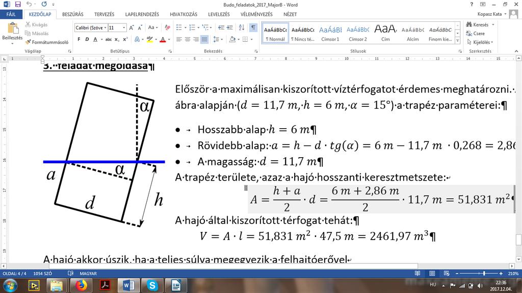 b) Előzör a axiálian kizorított víztérfogatot éree eghatározni.