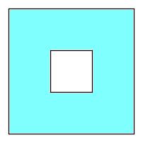 3. Geometriai logikai feladat Szerezhető pontszám: 20/100 A következő ábrán látható egy négyzet alakú kis sziget, melyet egy 3 méter széles és 3 méter mély, kékkel jelzett négyzet alakú mesterséges